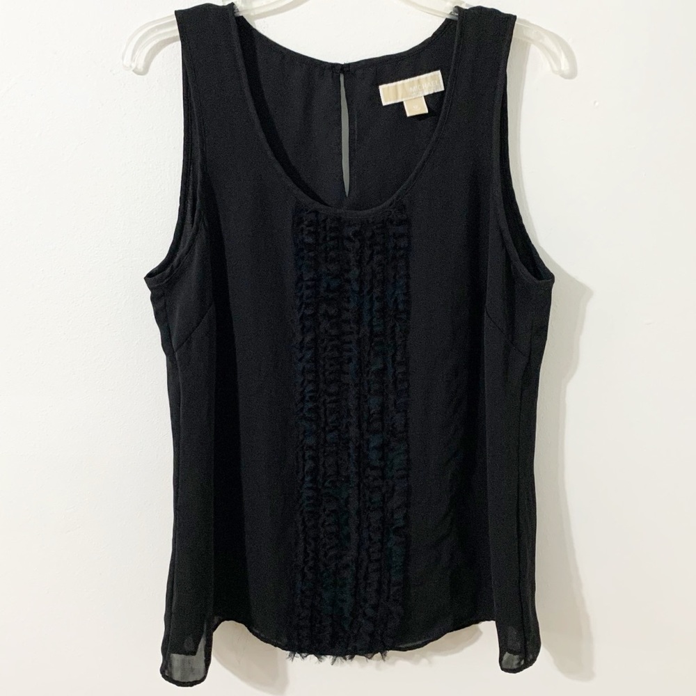 Michael Michael Kors Black Ruffled Front Tank Top